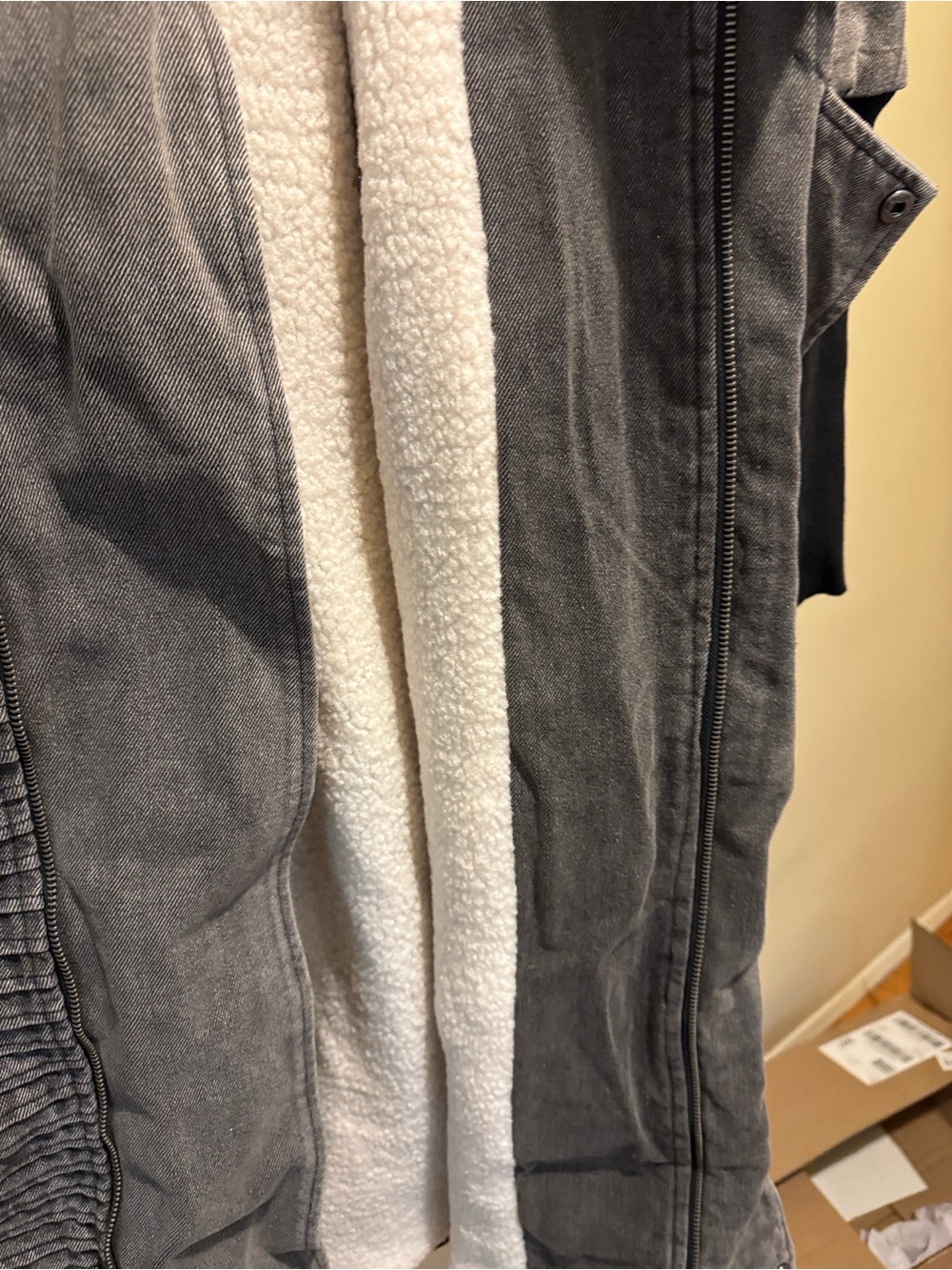 AKIRA Washed Gray Patchwork Trench Coat. - Picture 3 of 8